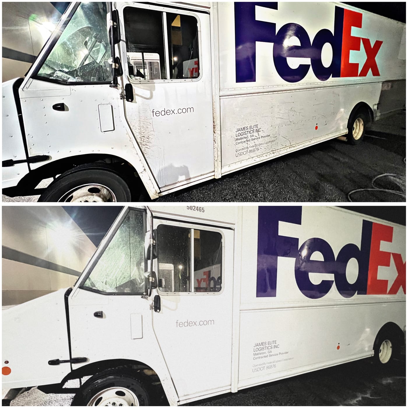 FedEx delivery truck fleet washing before and after in Mableton, GA